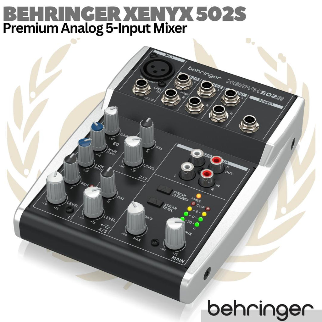 BEHRINGER XENYX 502S Premium Analog 5 Input Audio Mixer | 502USB