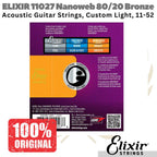 ELIXIR 11027 Nanoweb 80/20 Bronze Acoustic Guitar Strings 11-52 Senar