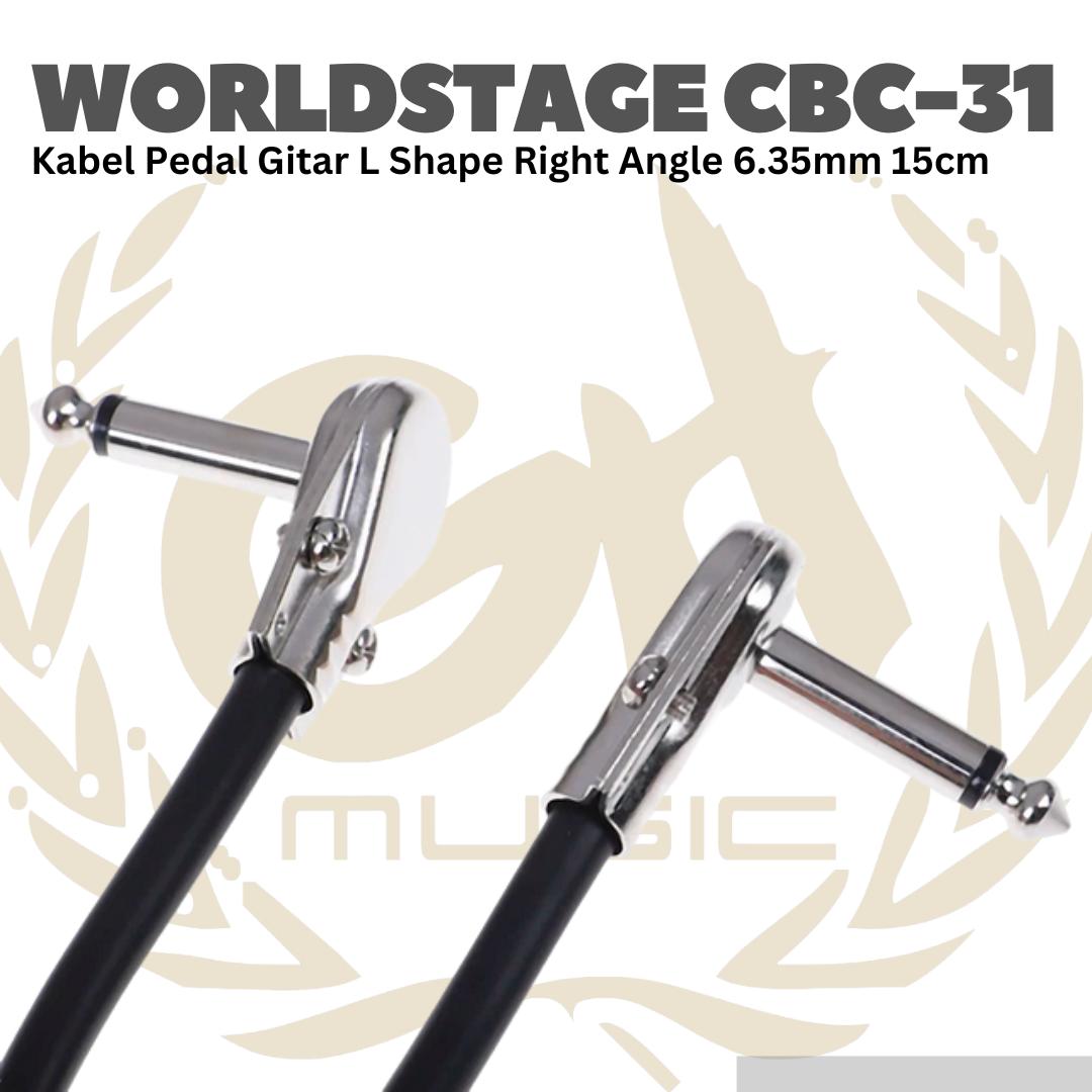 WORLDSTAGE Kabel Pedal Gitar L Shape Right Angle 6.35mm 15cm CBC-31 - CBC31 Patch Cable CBC 31