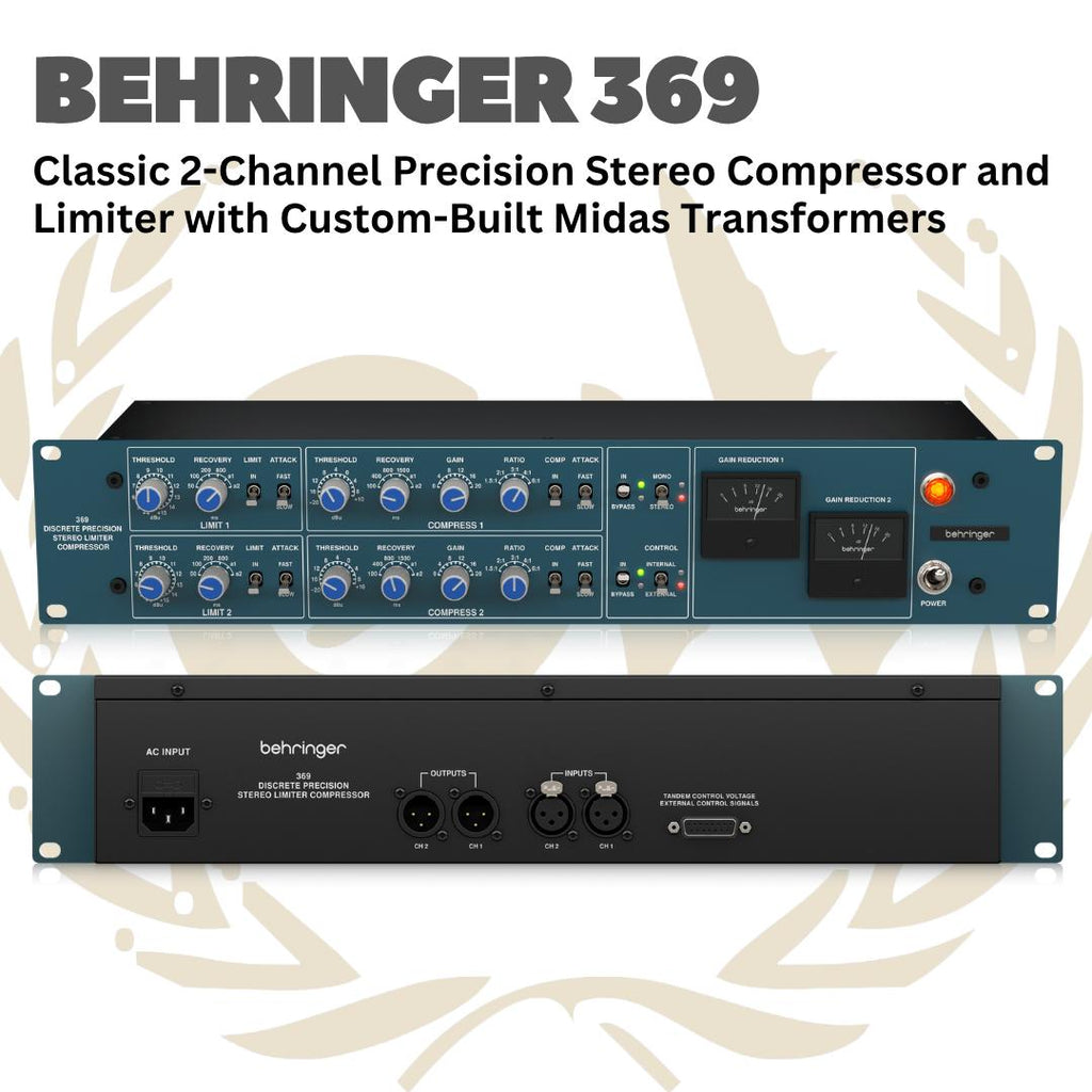 Behringer 369 Classic 2-Channel Precision Stereo Compressor and Limiter with Custom-Built Midas Transformers - Compressor & Limiter Stereo untuk Mic