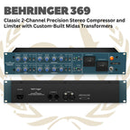 Behringer 369 Classic 2-Channel Precision Stereo Compressor and Limiter with Custom-Built Midas Transformers - Compressor & Limiter Stereo untuk Mic
