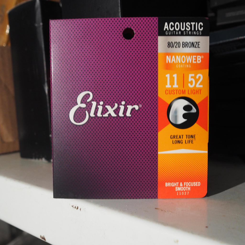 ELIXIR 11027 Nanoweb 80/20 Bronze Acoustic Guitar Strings 11-52 Senar