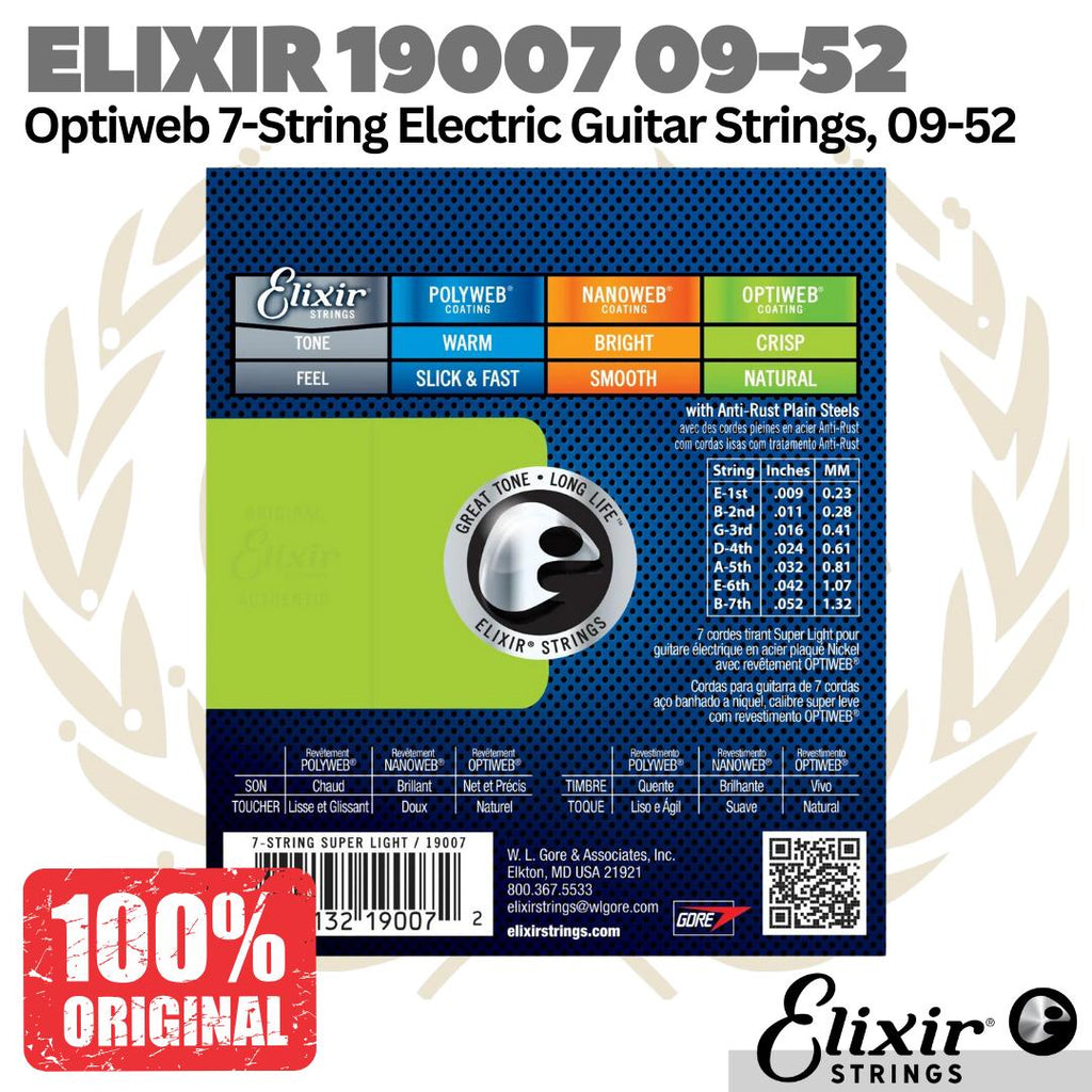 Elixir 19007 Optiweb 7-String Electric Guitar Strings 09-52 | Senar