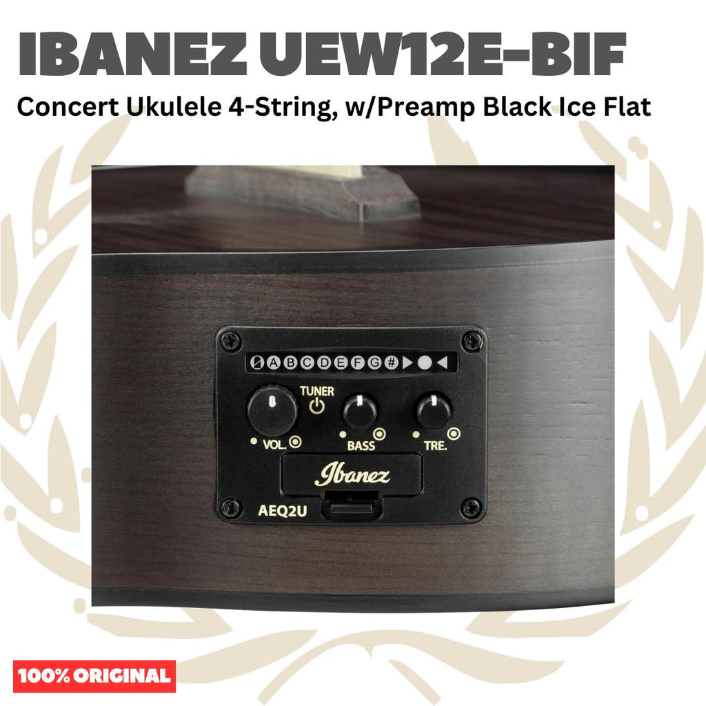 Ibanez UEW12E-BIF Concert Ukulele 4-String w/Preamp Black Ice Flat - Ukulele Concert 4-senar Original Asli