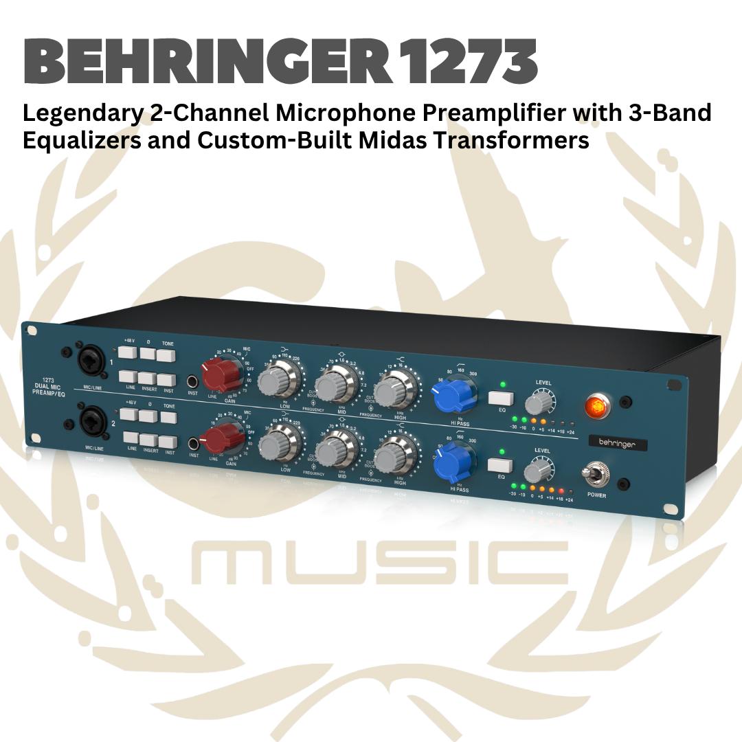 Behringer 1273 Legendary 2-Channel Microphone Preamplifier with 3-Band Equalizers and Custom-Built Midas Transformers - Mic Preamp 2 Channel 1273