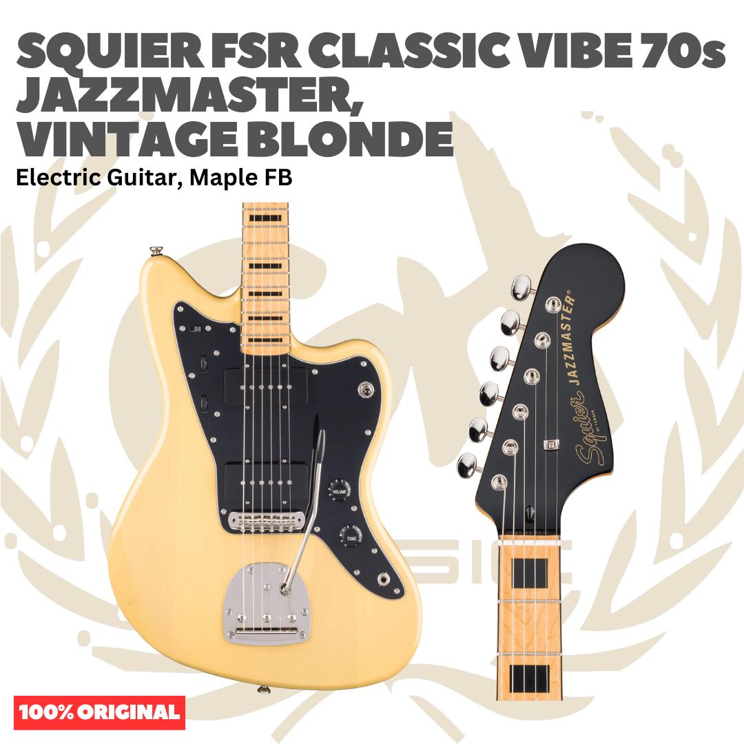 Squier FSR Classic Vibe 70s Jazzmaster Electric Guitar, Maple FB, Vintage Blonde - Gitar Listrik Elektrik Original Asli