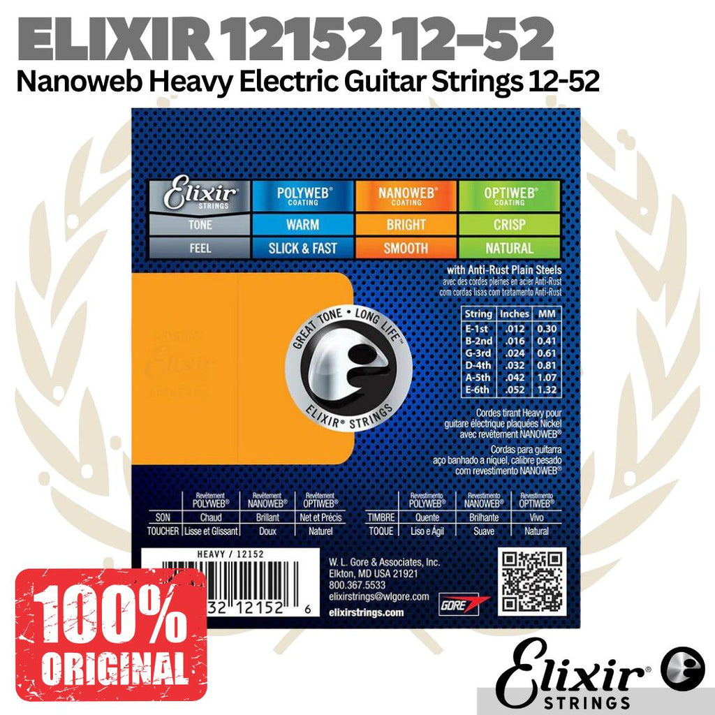 ELIXIR 12152 Nanoweb Heavy Electric Guitar Strings 12-52 | Senar Gitar