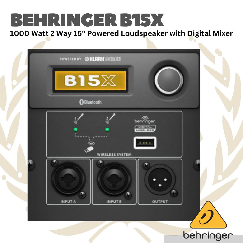 Behringer B15X 1000 Watt 2 Way 15" Powered Loudspeaker with Digital Mixer, Wireless Option