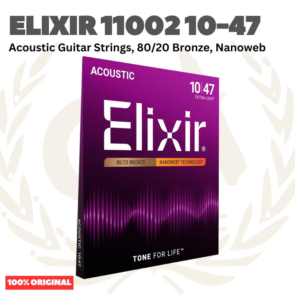 ELIXIR 11002 Nanoweb 80/20 Bronze Acoustic Guitar Strings 10-47 Senar