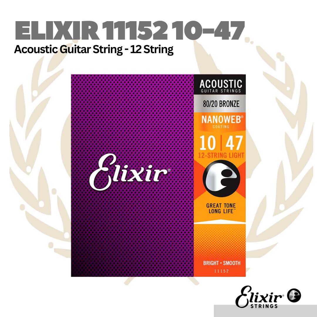 Elixir 11152 10-47 Nanoweb 80/20 Bronze Acoustic Guitar Strings, 12-String