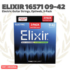 ELIXIR 16571 Optiweb 3-Pack Nickel Plated Steel Super Light, 09-42 Electric Guitar Strings - Senar Gitar Listrik Elektrik isi 3Pack