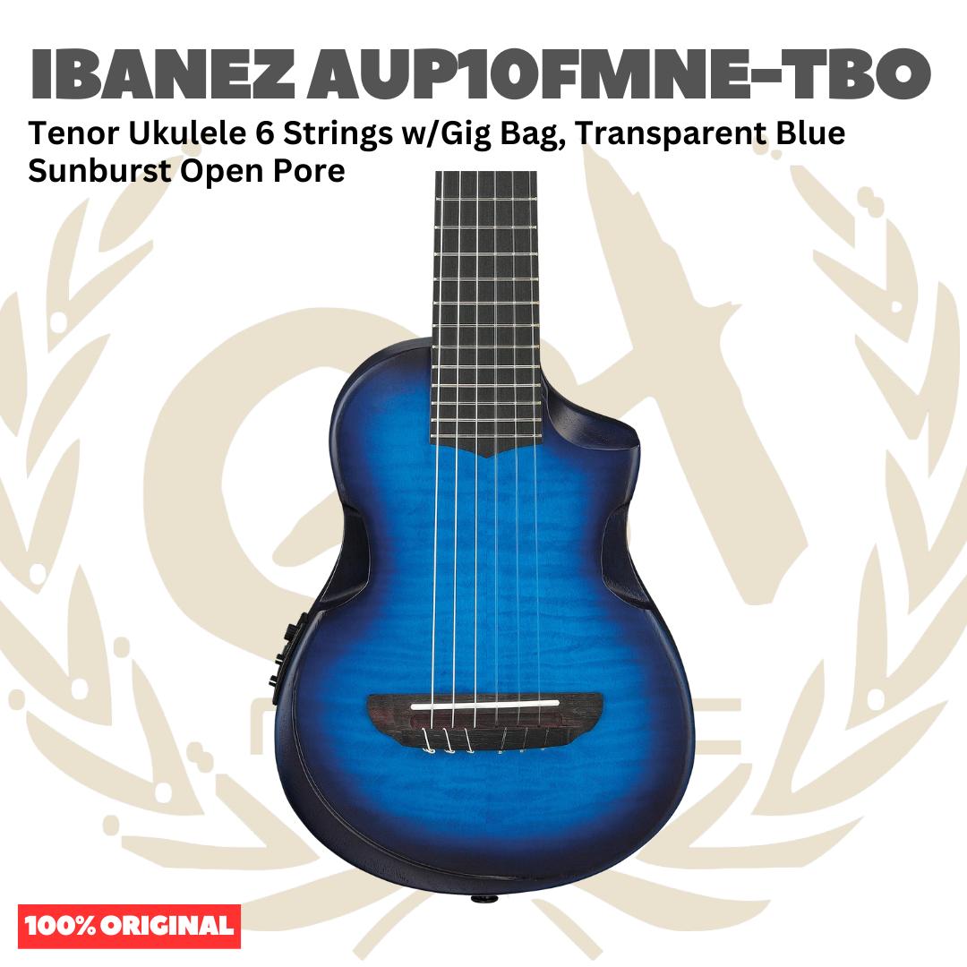 Ibanez AUP10FMNE-TBO Tenor Ukulele 6 String w/Gig Bag, Transparent Blue Sunburst Open Pore - Gitar Lele Elektrik dengan Preamp