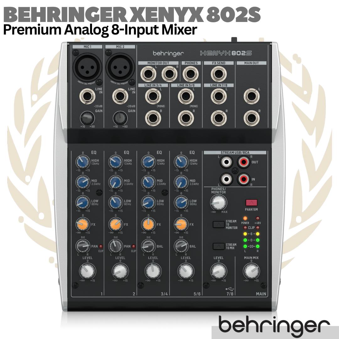BEHRINGER XENYX 802S Premium Analog 8 Input Audio Mixer | 802USB