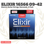 ELIXIR 16566 Nanoweb 3-Pack Nickel Plated Steel Super Light, 09-42 Electric Guitar String - Senar Gitar Listrik Elektrik isi 3Pack