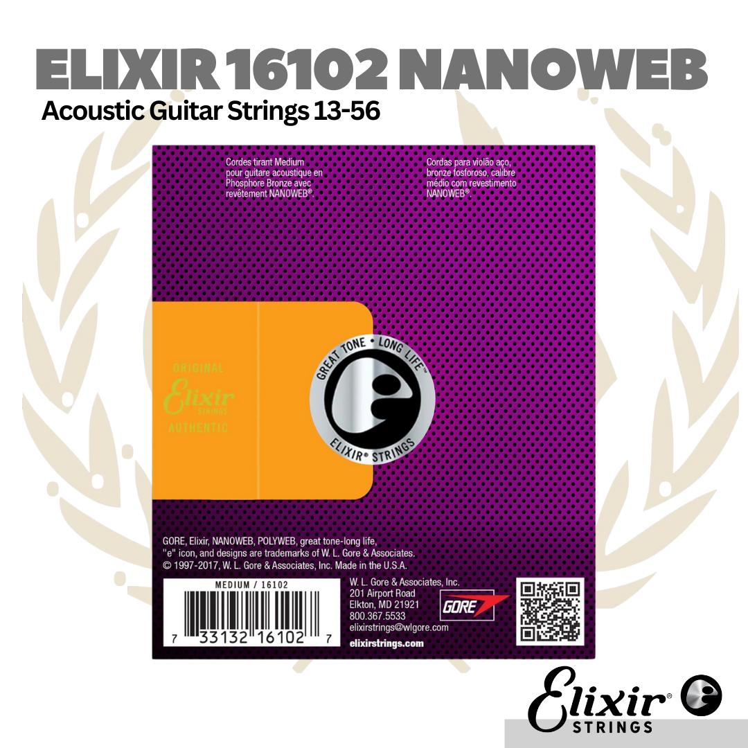 Elixir 16102 13-56 Nanoweb Phosphor Bronze Acoustic Guitar Strings