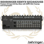 BEHRINGER XENYX QX2442USB Premium 24 Input 4/2 Bus Audio Mixer Preamps