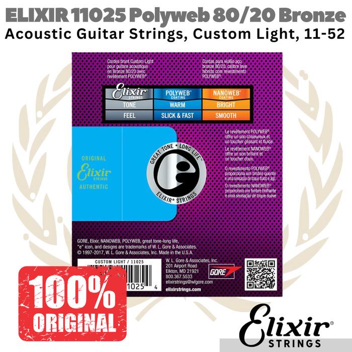 ELIXIR 11025 Polyweb 80/20 Bronze Acoustic Guitar Strings 11-52 Senar