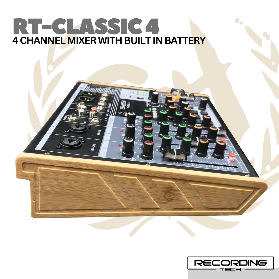 Recording Tech Classic4 4 Channel Audio Mixer With Built in Battery & USB | RT-CLASSIC 4 Baterai Tanam Charge Chas